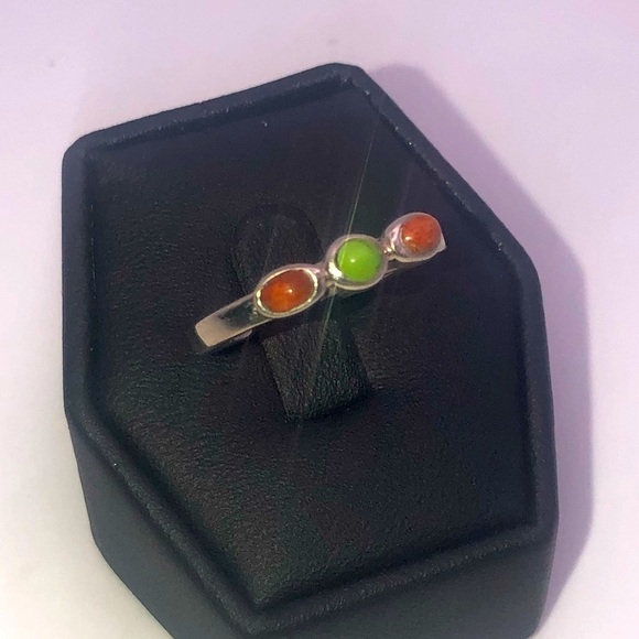 VTG Sterling Turquoise & Coral Stone Stacker Ring Sz 7.75 - Picture 4 of 8